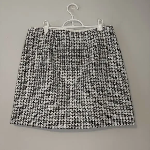 LOFT Tweed Mini Skirt Women's Size 10 Metallic Sequin Black White Party Holiday - Picture 5 of 13